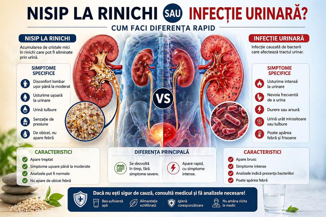 Diferenta dintre nisip la rinichi si infectie urinara -comparatie vizuala